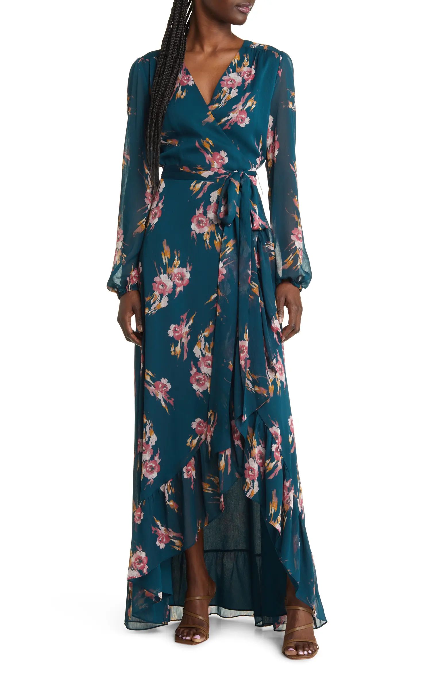 WAYF The Meryl Floral Long Sleeve Wrap Gown | Nordstrom | Nordstrom
