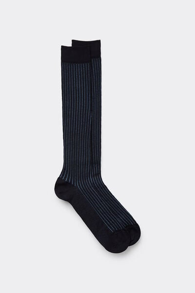 Intimissimi Ribbed Lisle Cotton Long Socks Man Blue Size 40-41 | Intimissimi (US)