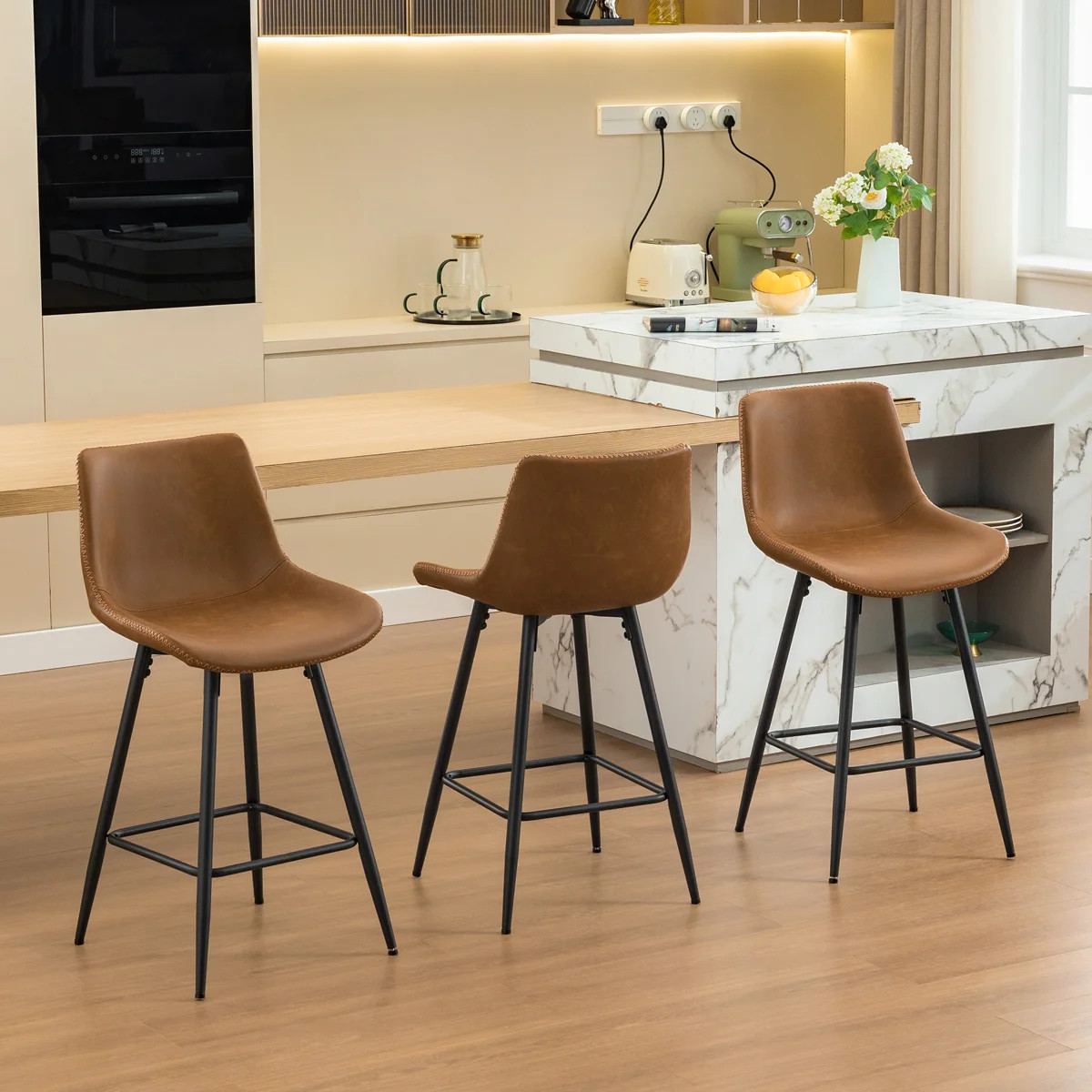 Faux Leather Modern Low Back Counter Stool | Wayfair North America