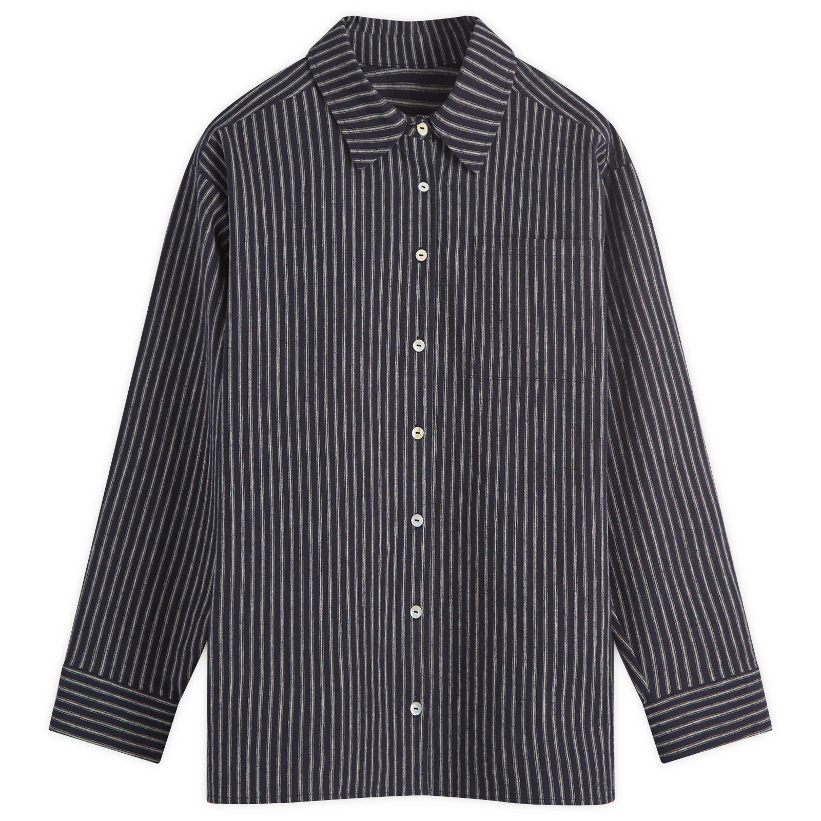 DONNI. Women's Linen Stripe Shirt in Navy Stripe, Size XX-Large | END. Clothing