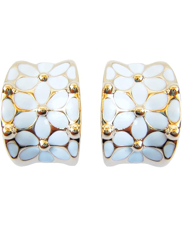 Navachi 18k Gold Plated Square Rainbow Colorful Enamel Leaves Flower Omega Back Earrings | Amazon (US)