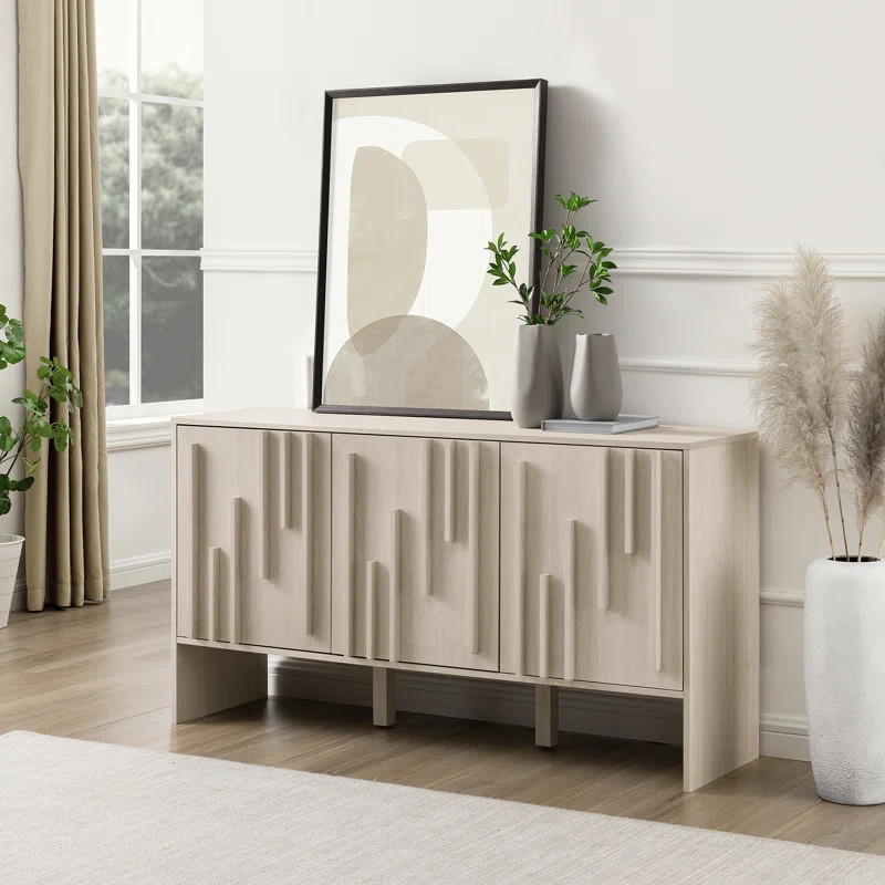 Anishka 55" Contemporary Wood Detailed 3-Door Sideboard | Wayfair North America