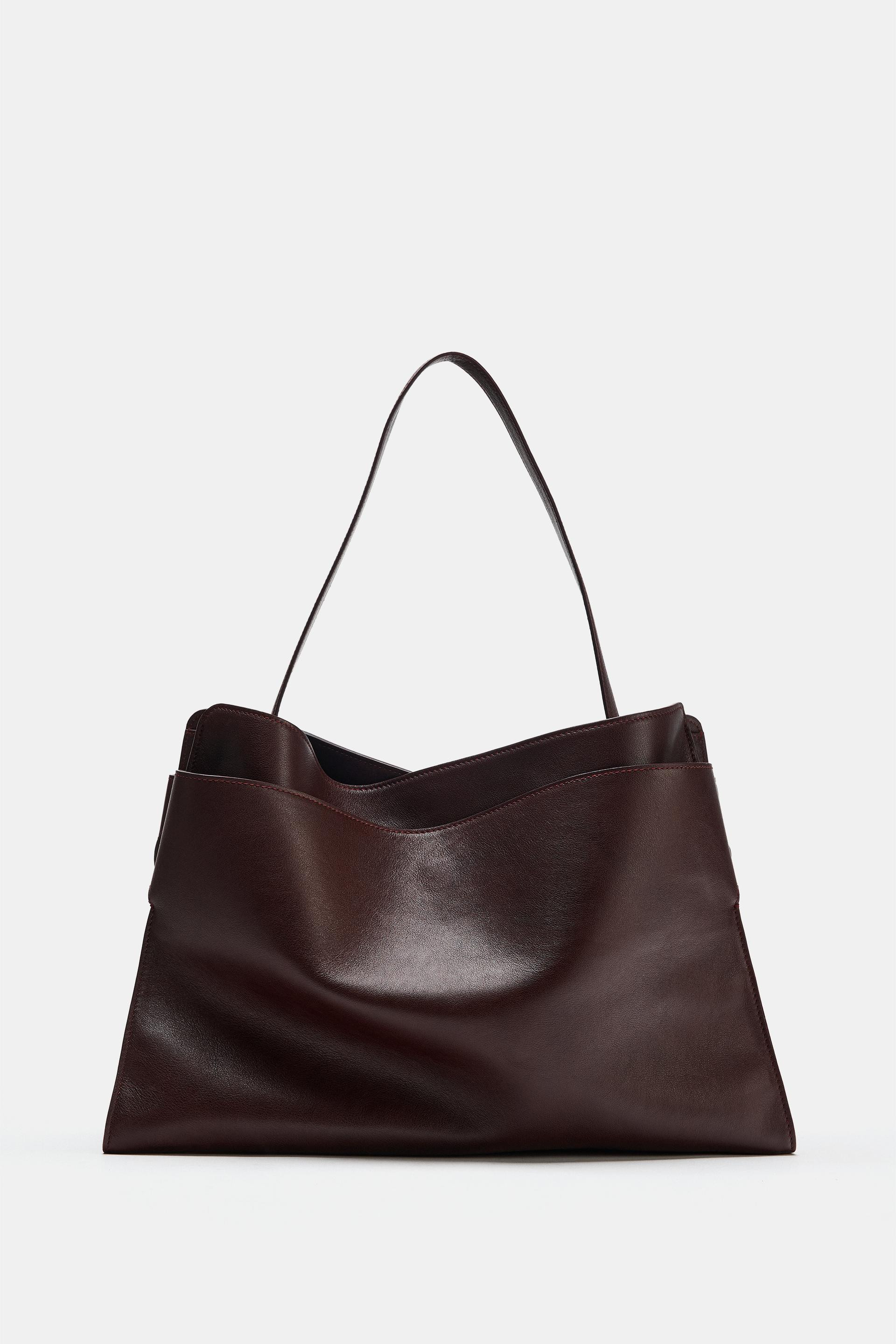Zara - Maxi Leather Tote Bag - Burgundy Red - One Size Only - Woman | Zara UK