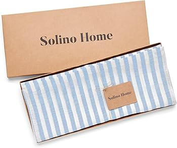 Solino Home Linen Table Runner 72 Inches Long - Amalfi Stripe, 100% Pure Linen Sky Blue and White... | Amazon (US)