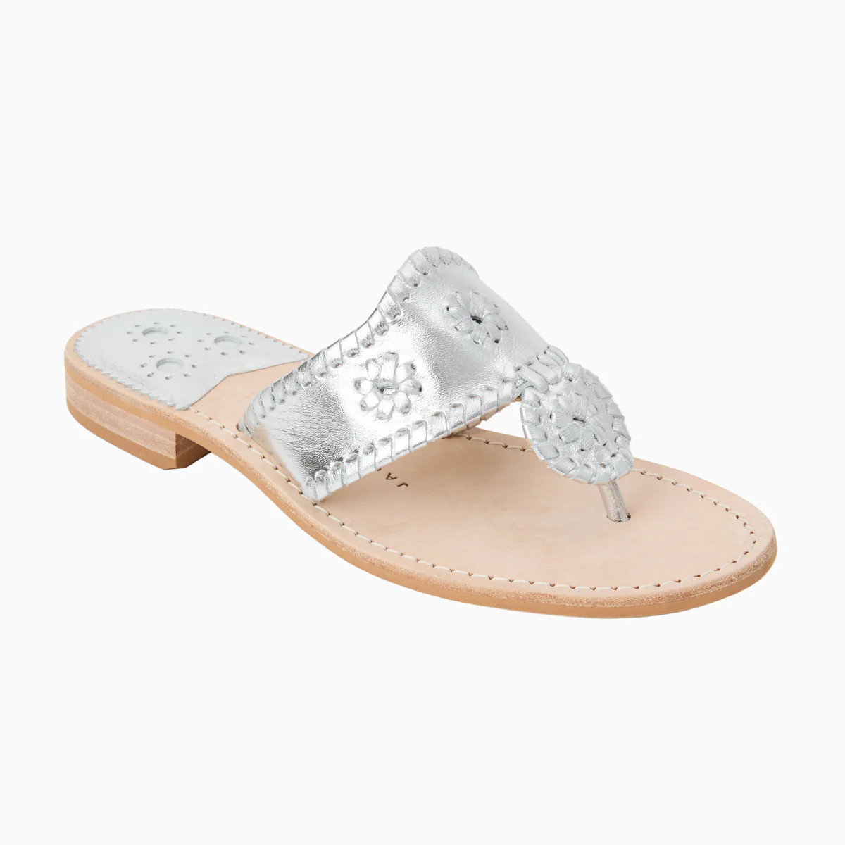 Jack Rogers Jacks Flat Sandal Wide in Silver– Wide Fit Metallic Leather Sandals | Jack Rogers