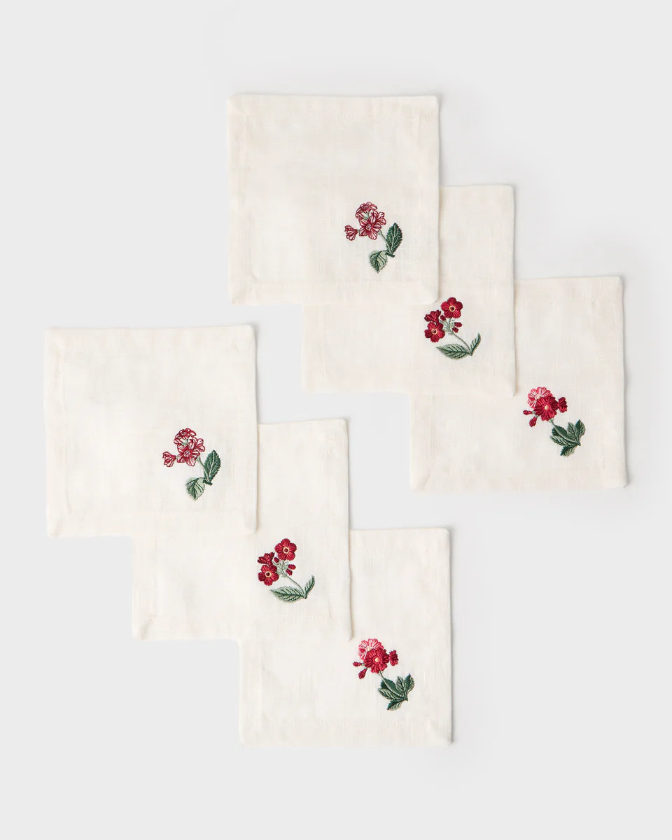 Floral Medley Embroidered Cocktail Linen Napkins (Set of 6) | Cabana Magazine