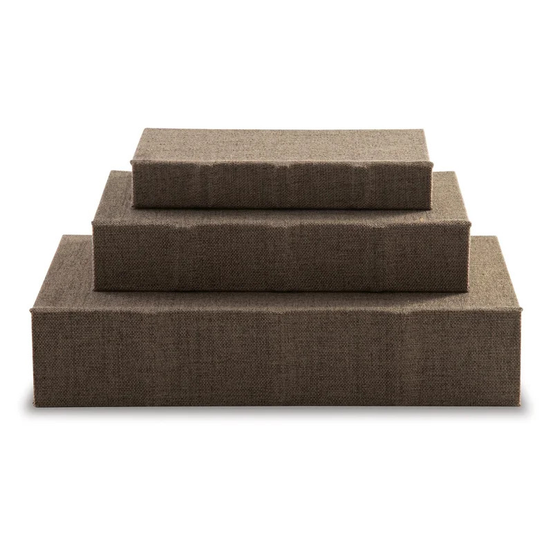 Jolly Decor Storage Book Box Set Of 3, Linen, Velvet Lining | Wayfair North America