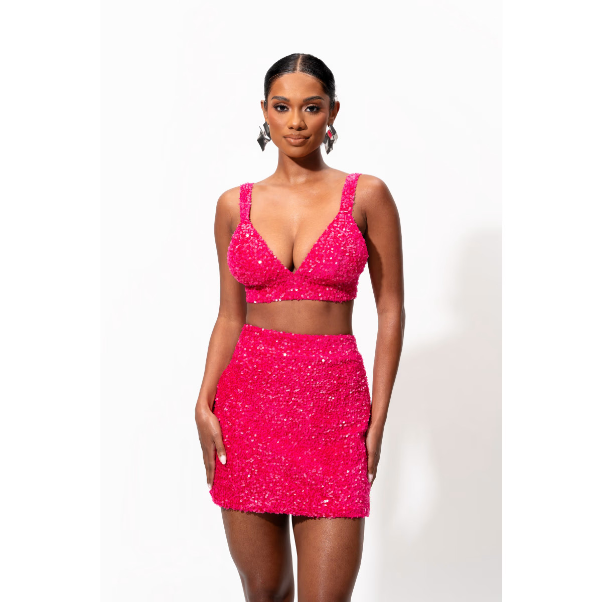 Liza Sequin Bra Top In Pink Fuchsia | Wolf & Badger