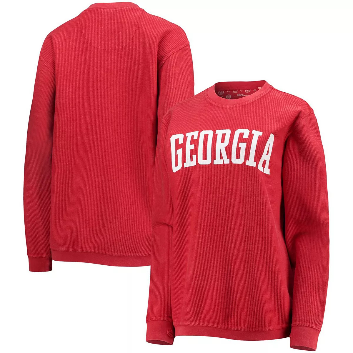 Women's Pressbox Red Georgia Bulldogs Comfy Cord Vintage Wash Basic Arch Pullover Sweatshirt | Kohl's