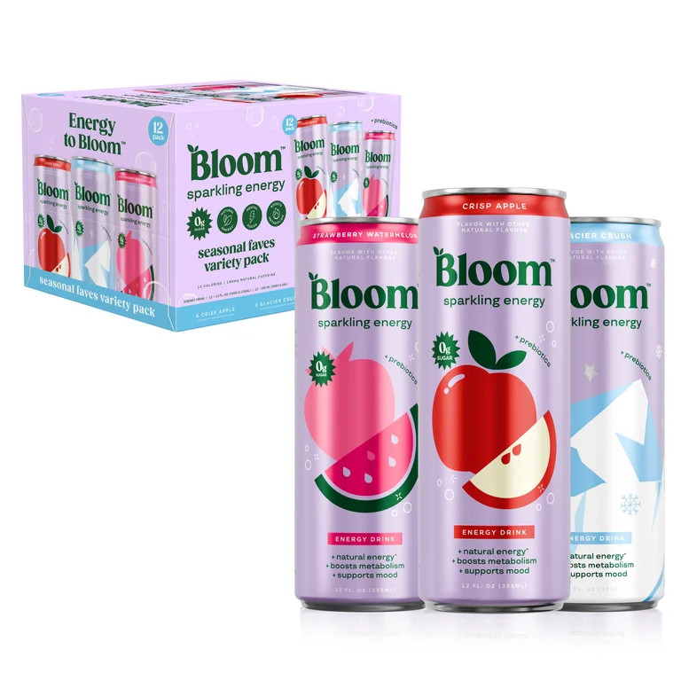 Bloom Sparkling Energy Drinks Seasonal Favorites Variety Pack, 12 fl oz, 12 pack | Walmart (US)