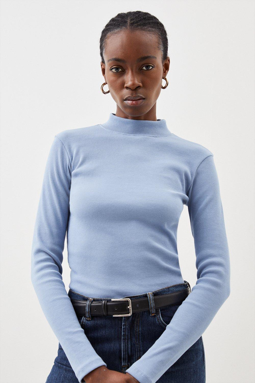Compact Jersey Ribbed Turtle Neck Top | Karen Millen US