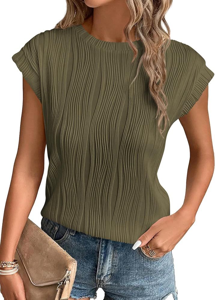 Pretty Garden Womens Summer Crewneck Short Sleeve Textured Trendy T Shirt | Amazon (US)