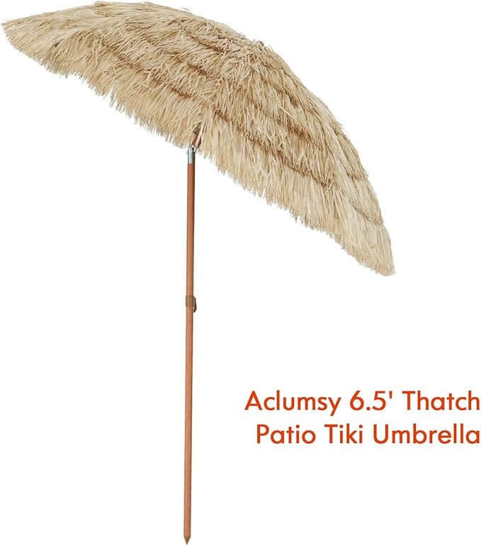 Aclumsy 6.5' Thatch Patio Tiki Umbrella with Tilt - Tropical Palapa Raffia Tiki Hut Hawaiian Hula... | Amazon (US)