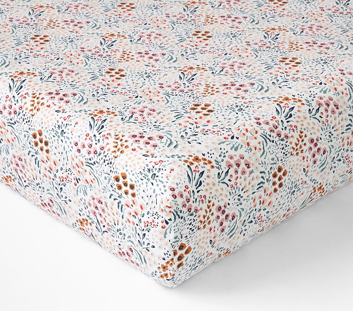 Organic Field Floral Crib Fitted Sheet | Pottery Barn Kids
