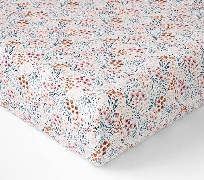 Organic Field Floral Crib Fitted Sheet | Pottery Barn Kids