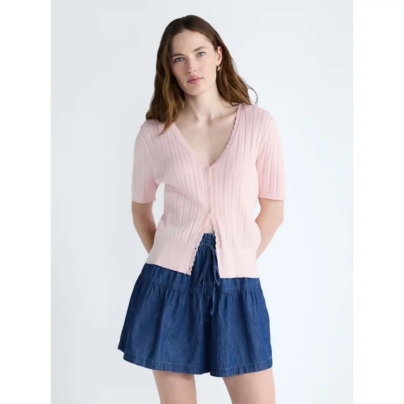 Free Assembly Women's Pointelle Cardigan Sweater with Short Sleeves, Lightweight, Sizes XS-XXL | Walmart (US)