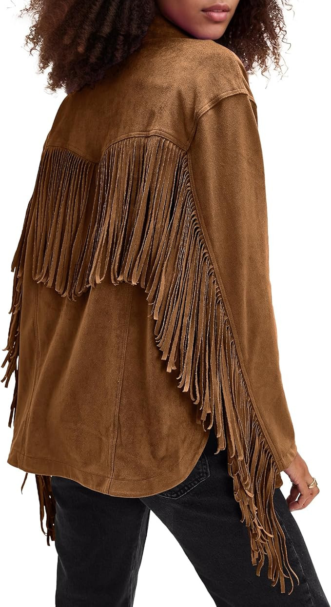 Locachy Women's Faux Suede Fringe Jacket Vintage Western Cowgirl Tassel Jackets Country Concert O... | Amazon (US)