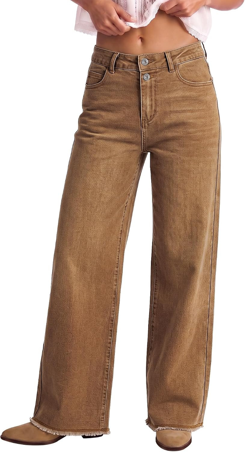 luvamia Wide Leg Jeans for Women High Waisted Stretchy Denim Pants Raw Hem | Amazon (US)
