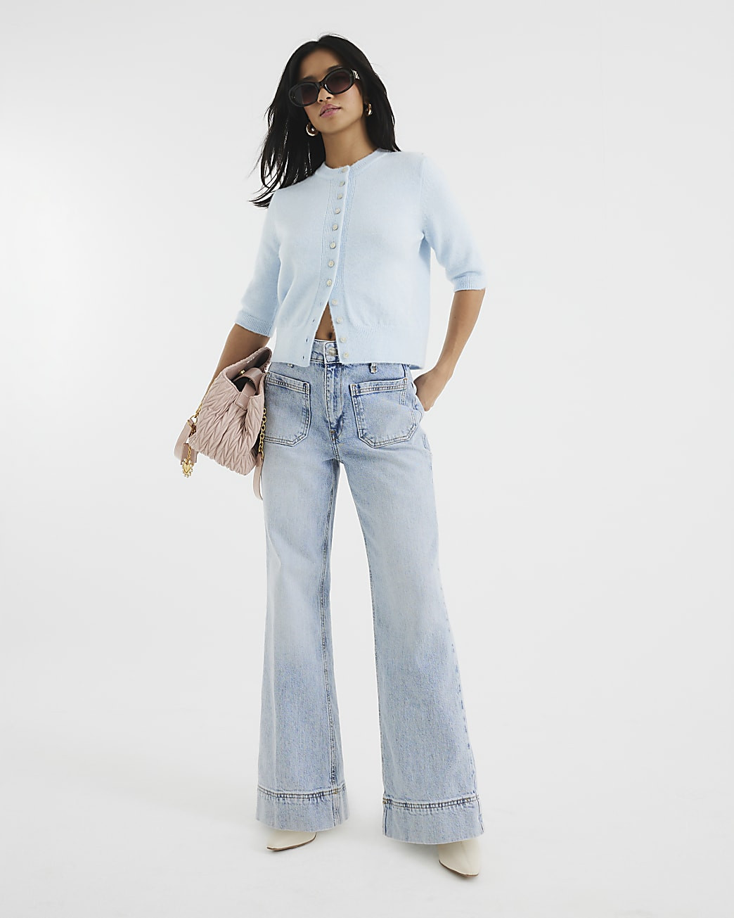 Petite Blue High Waisted Wide Leg Jeans | River Island UK & IE