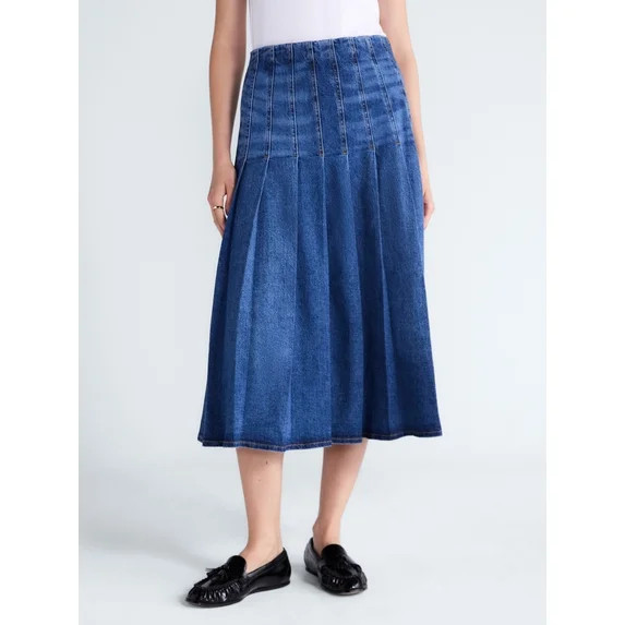 Free Assembly Women's and Women's Plus Stitched Pleat Denim Maxi Skirt, Sizes 0-28W | Walmart (US)