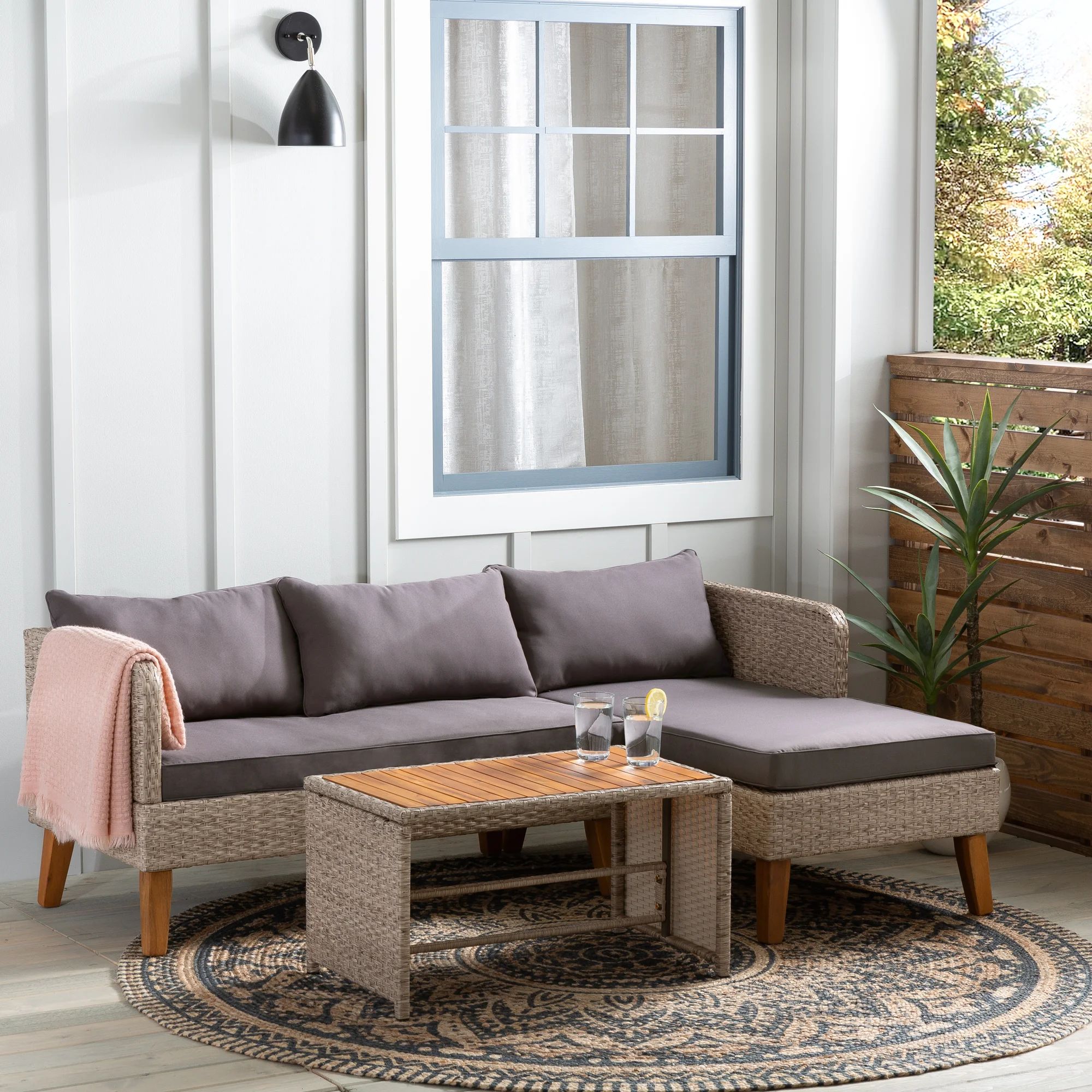 Nicosia All Weather Wicker/Rattan 3 - Person Seating Group with Cushions | Wayfair North America