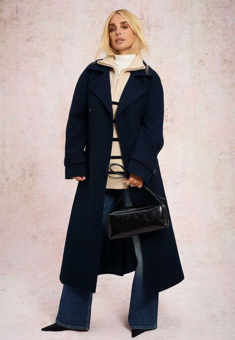 Womens Navy Formal Belted Dad Coat | Peacocks