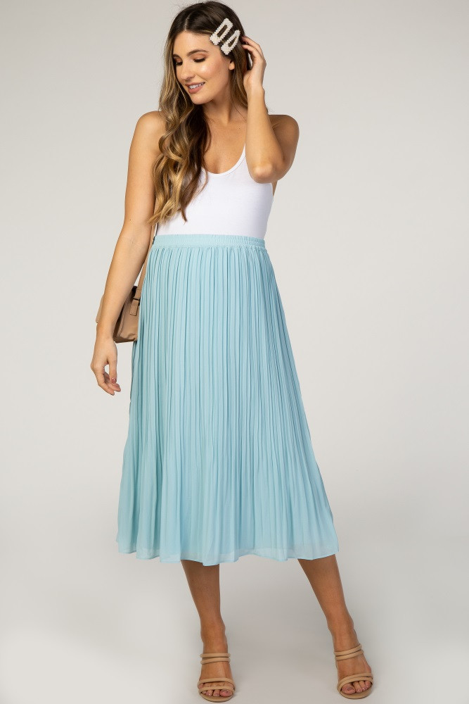 Waverleigh Light Blue Pleated Maternity Midi Skirt | PinkBlush Maternity
