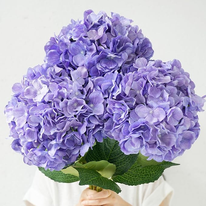 3 Pcs 26" Huge Extra Large Faux Silk Hydrangea Artificial Flowers Purple, Fake Flower with Long S... | Amazon (US)