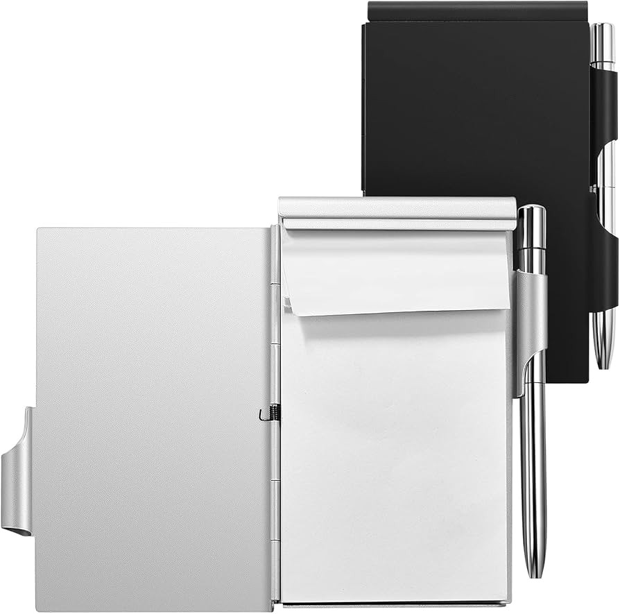 2 Pieces Metal Pocket Notebook with Pen and Refillable Paper, Aluminum Flip Office Notebook, Mini... | Amazon (US)