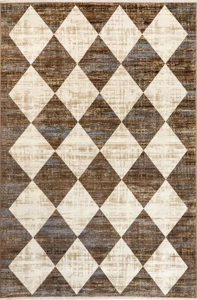 Beige Vanni Checkered Fringed 8' x 10' Area Rug | Rugs USA