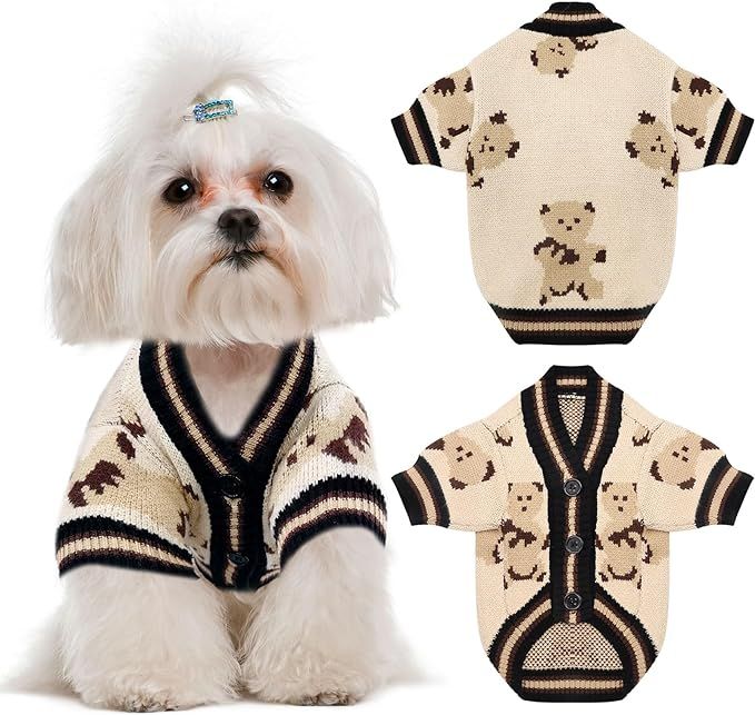 UETZLTB Cute Dog Sweater Soft Warm Fall Winter V-Neck Knitted Puppy Clothes Funny Bear Printed Do... | Amazon (US)