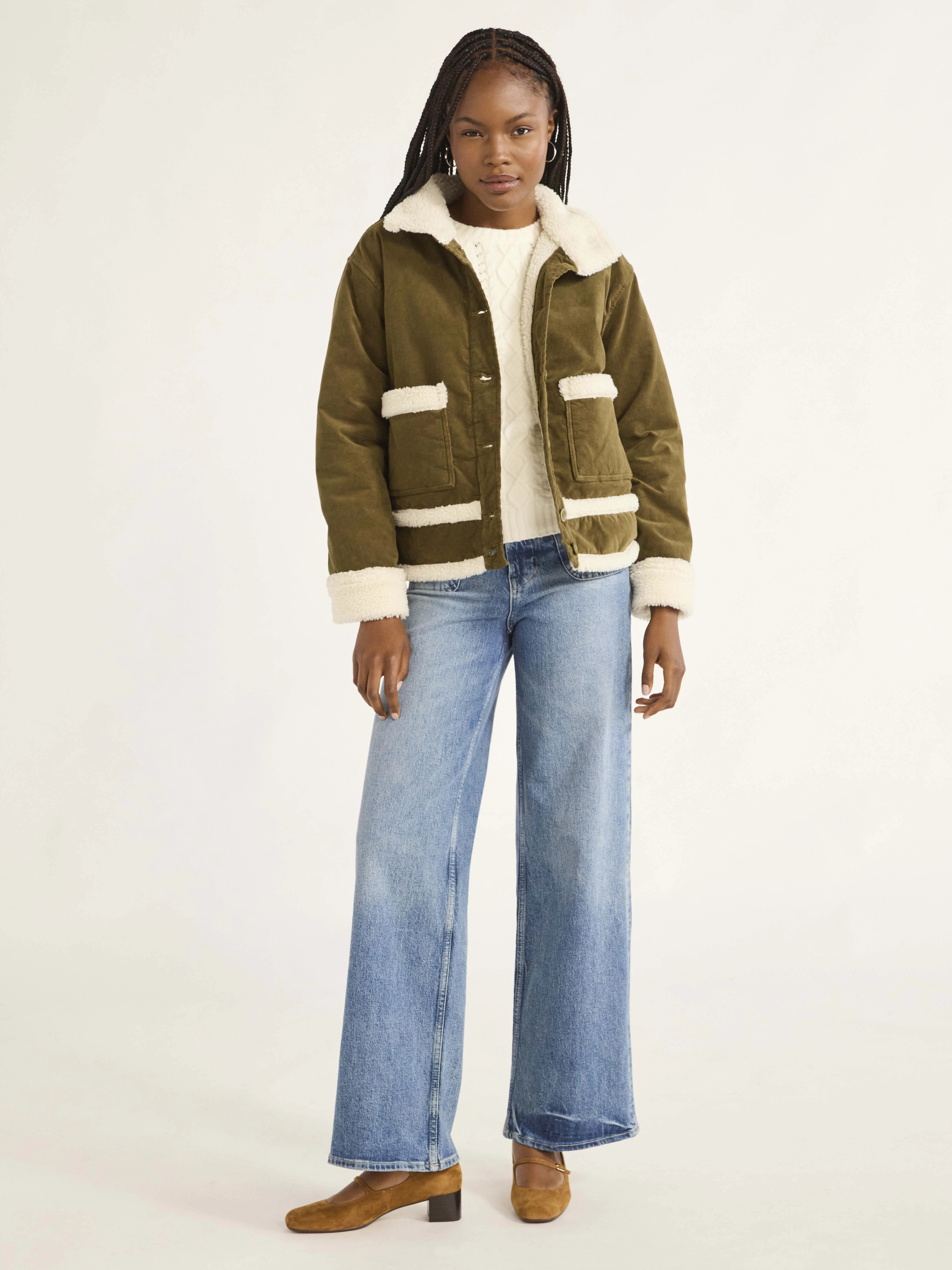 Free Assembly Women's and Women's Plus Corduroy Jacket with Faux Shearling Trim, Sizes XS-4X | Walmart (US)