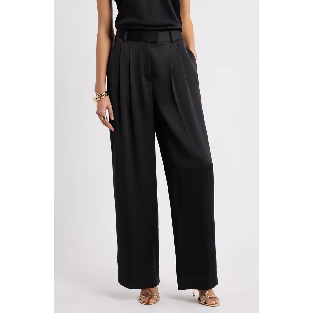 Nordstrom Pleated Satin Pants in Black at Nordstrom Rack, Size 4 | Nordstrom Rack