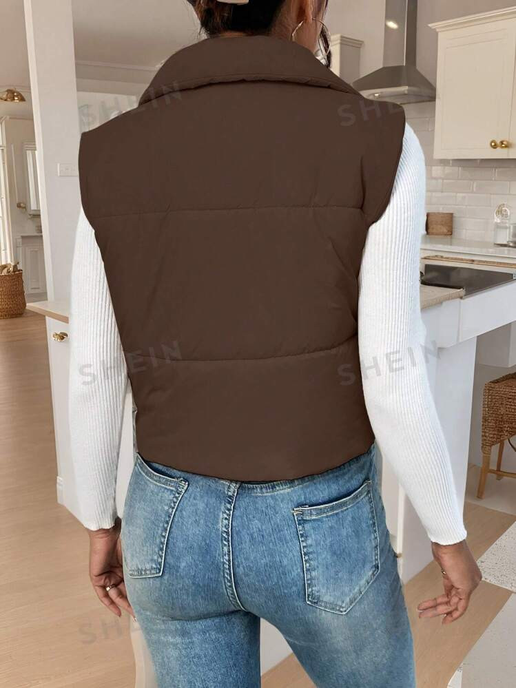 SHEIN Frenchy Zip Up Sleeveless Crop Vest Padded Coat | SHEIN USA | SHEIN