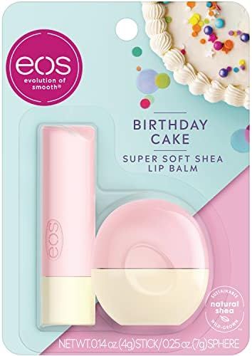 eos Super Soft Shea Lip Balm- Birthday Cake, Long-Lasting Hydration, Lip Care Products, 2-Pack | Amazon (US)