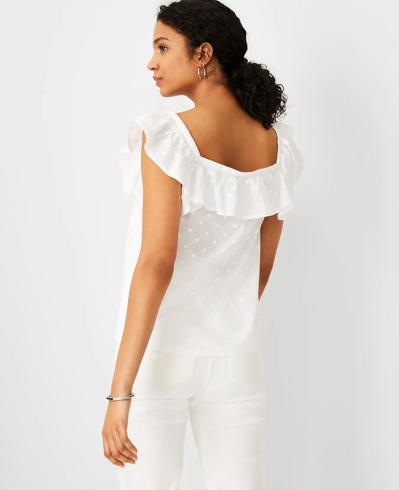 Dot Embroidered Ruffle Square Neck Top | Ann Taylor | Ann Taylor (US)