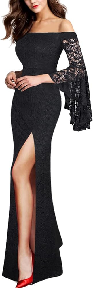 VFSHOW Womens Off Shoulder Bell Sleeve Formal Evening Wedding Party Maxi Dress | Amazon (US)