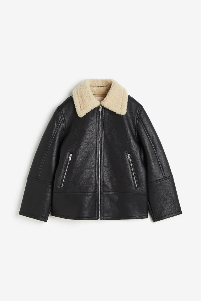 Lederjacke mit Teddyfleece-Futter | H&M (DE, AT, CH, NL, FI)