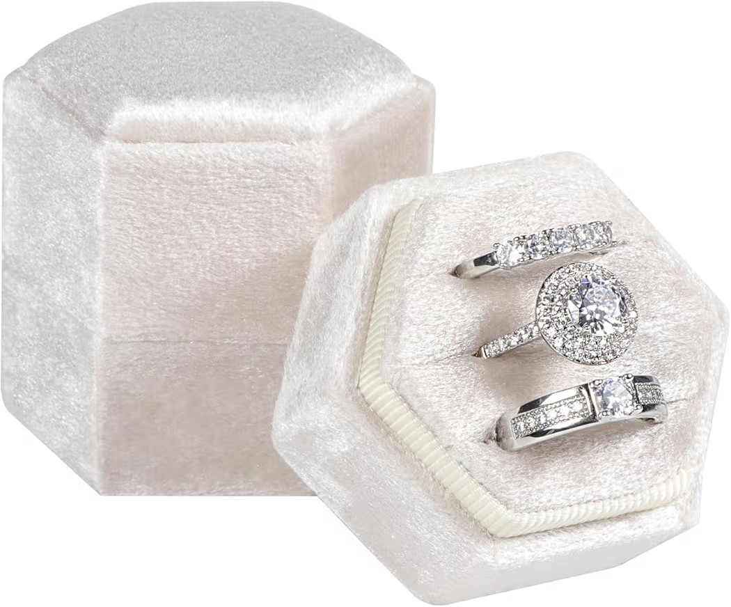 sovia Velvet Ring Box 3 Slots, Wedding Hexagon Engagement Ring Box for Proposal Engagement Weddin... | Amazon (US)