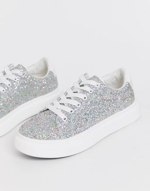 ASOS DESIGN Doro chunky lace up sneakers in glitter | ASOS US