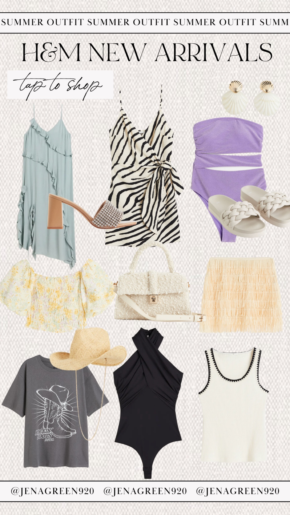 H&M New Arrivals | Summer Dresses | Graphic Tre | Cutout One Piece Swim | Braided Sandal | Summer Outfit | Fringe Skirt | Cowboy Hat | Date Night Outfit 

#LTKunder50 #LTKstyletip #LTKswim