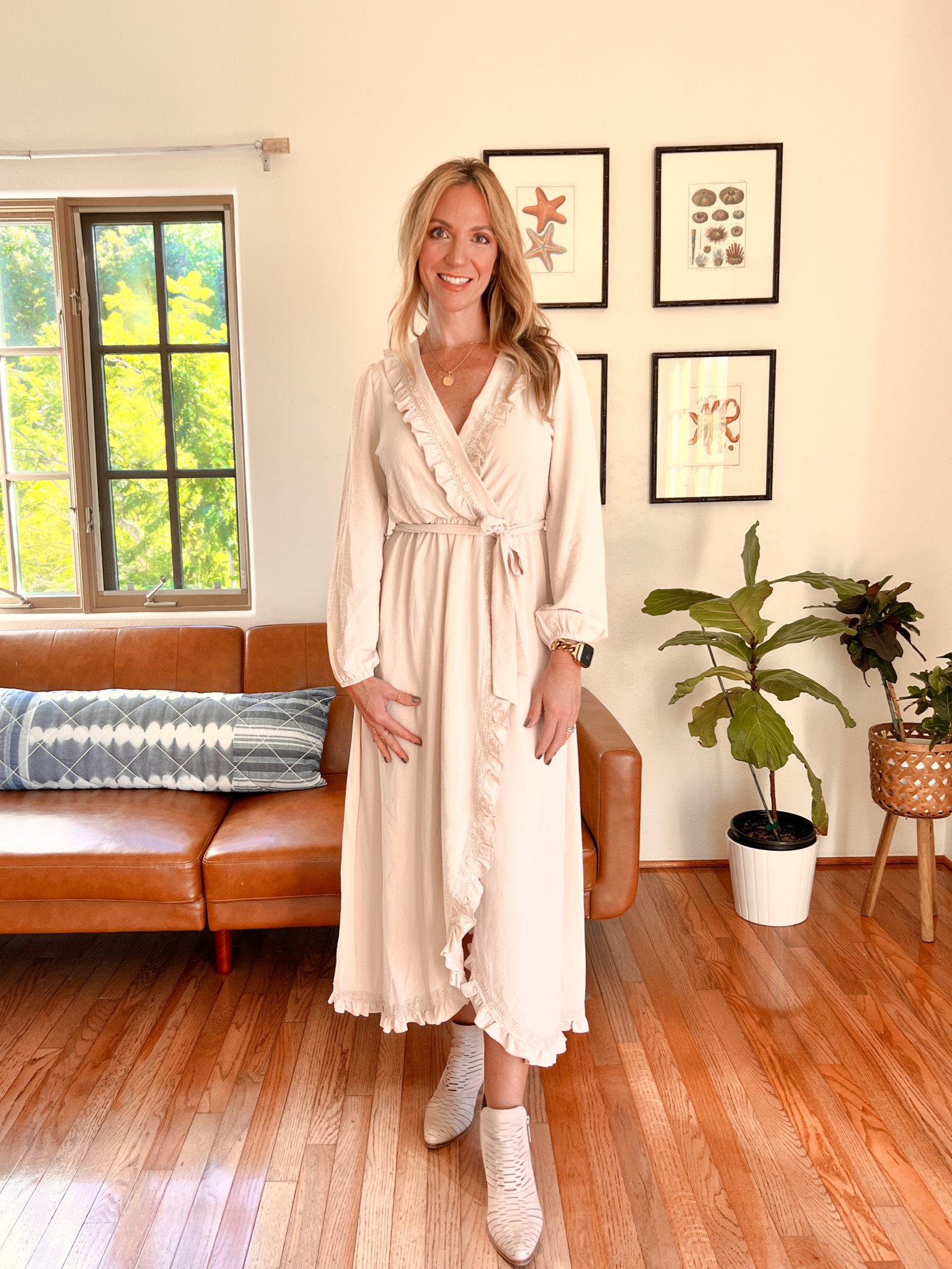 This creamy white dress! So comfortable and I can see this being worn so many different ways. I wore this in the fall with boots and a hat but it would make the perfect spring dress with sandals, open toe heels or espadrilles. Also love that it’s a “faux” wrap dress- so no risking any unnecessary exposure. 😜
It has a nice boho vibe too. 

I’m 5’ 7” for reference and bought this in a size 8-10.

#LTKstyletip #LTKwedding #LTKfindsunder50