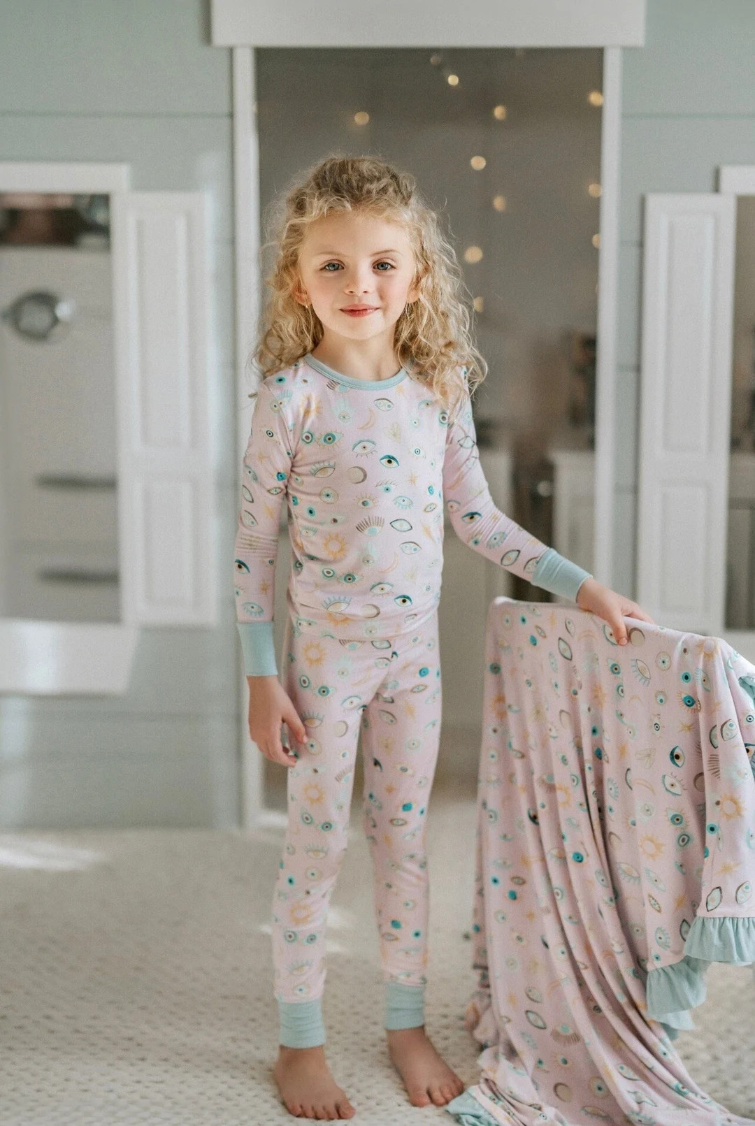 Girls Pink Evil Eye Bamboo Two-piece Pajama Set, Slumber Party Pajamas, Cottagecore Kids Pajamas,... | Etsy (US)