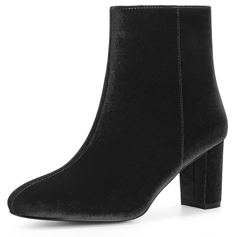 Perphy Faux Velvet Round Toe Chunky Heels Ankle Boots for Women | Amazon (US)