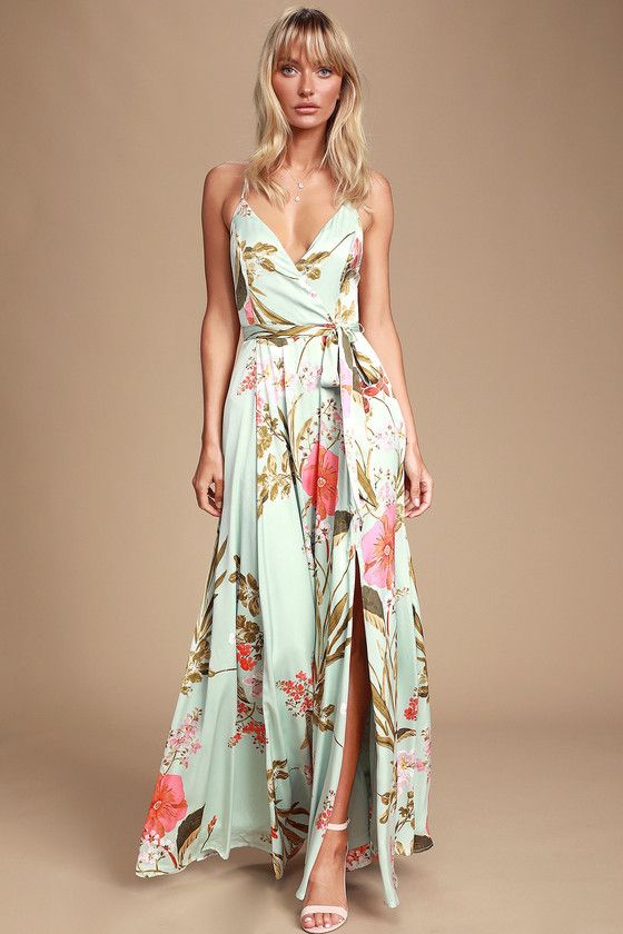 Still the One Sage Green Floral Print Satin Maxi Dress | Lulus (US)