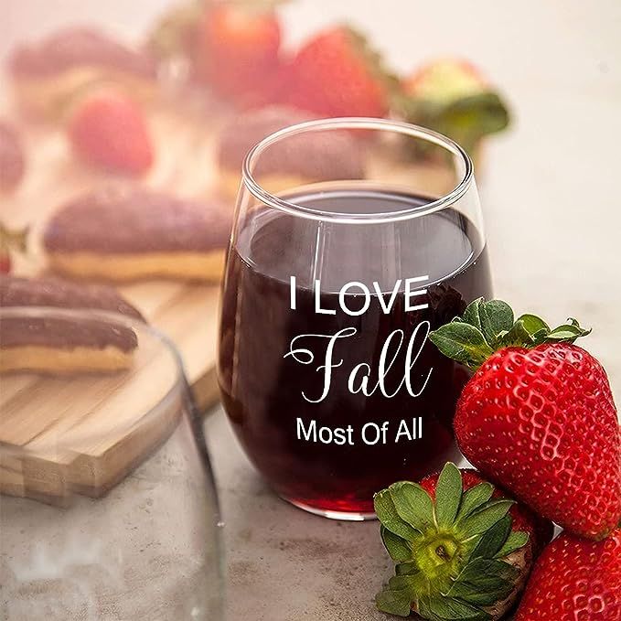 I Love Fall Most Of All(3) Stemless Wine Glass,Wedding Favor Glasses,Clear Glass,Party Favor Glas... | Amazon (US)