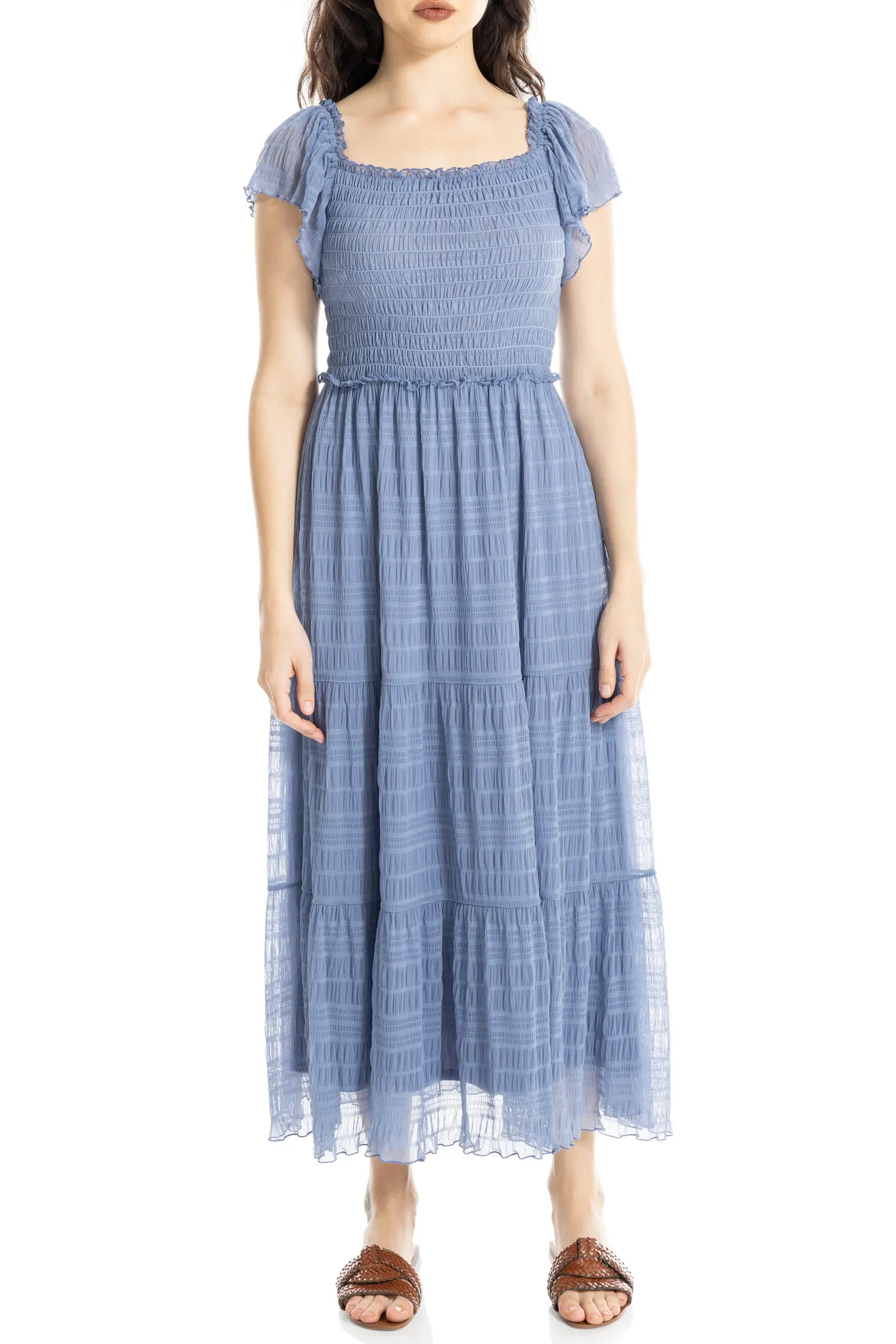 MAX STUDIO Flutter Sleeve Smocked Mesh Midi Dress (Women) | Nordstromrack | Nordstrom Rack
