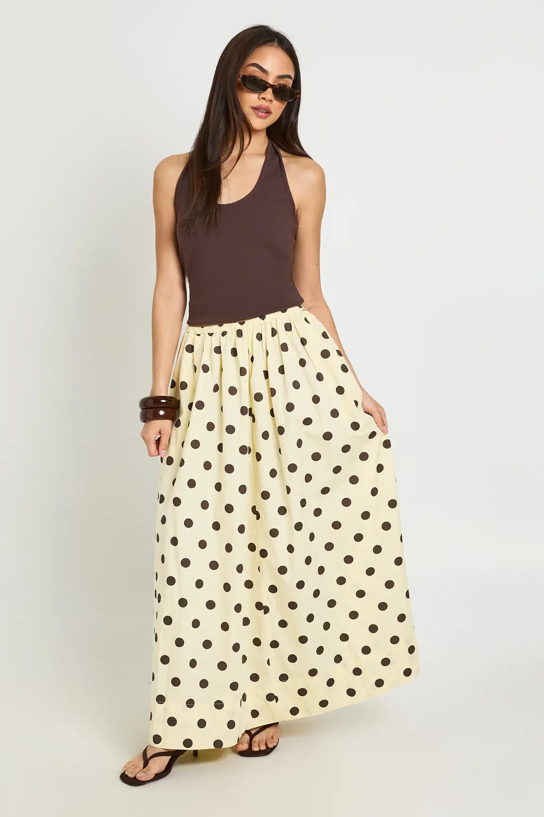 Lemon Tall Polka Dot Poplin Volume Maxi Skirt | Boohoo USA | boohoo (US & Canada)