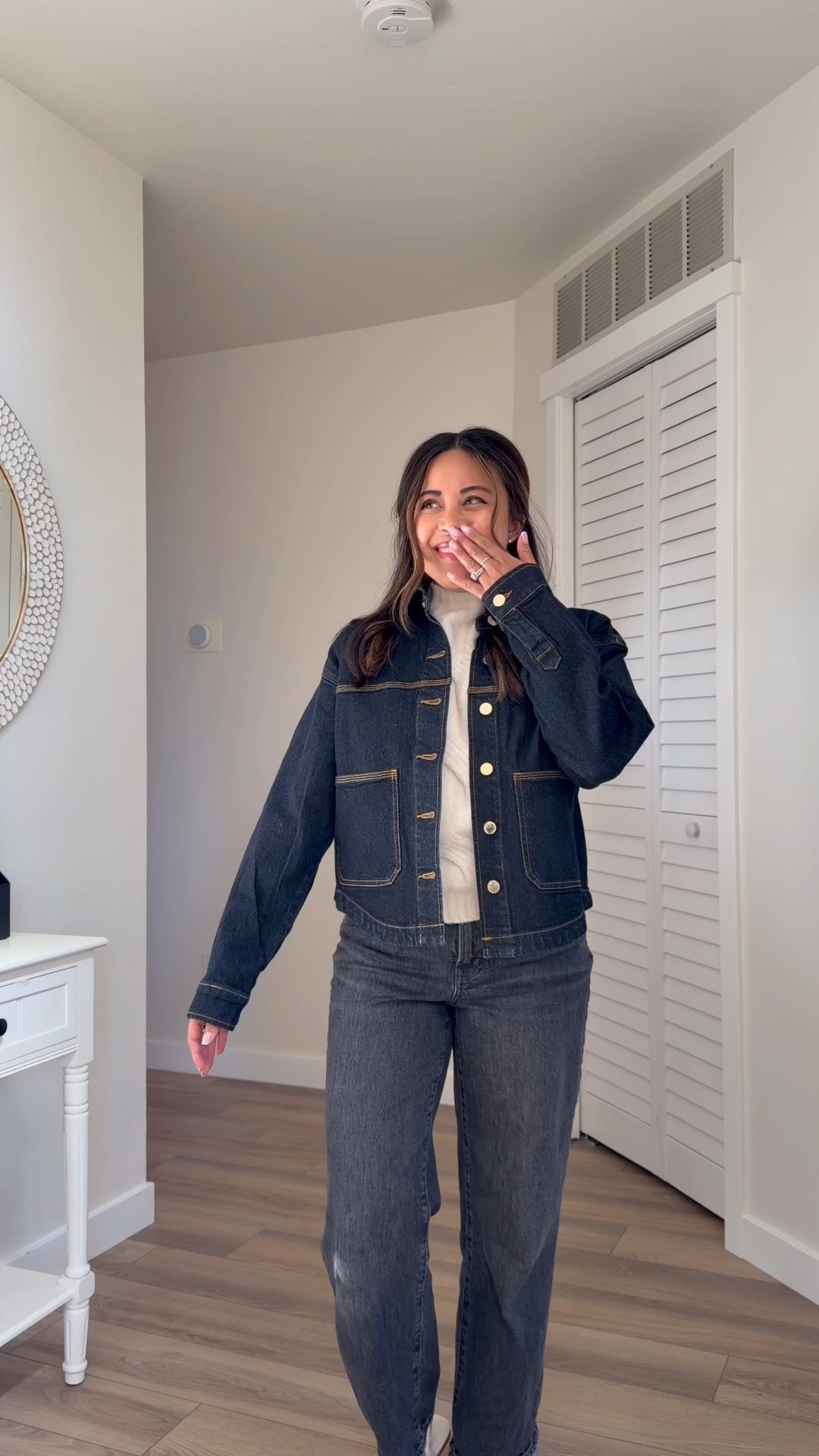 A little update to your classic Jean jacket! I love this darker wash denim jacket for fall. I’m wearing a size XS. 125lbs and 5ft tall for reference. Love that this denim jacket fits my petite frame

#LTKmomlife #LTKPetite #LTKootd