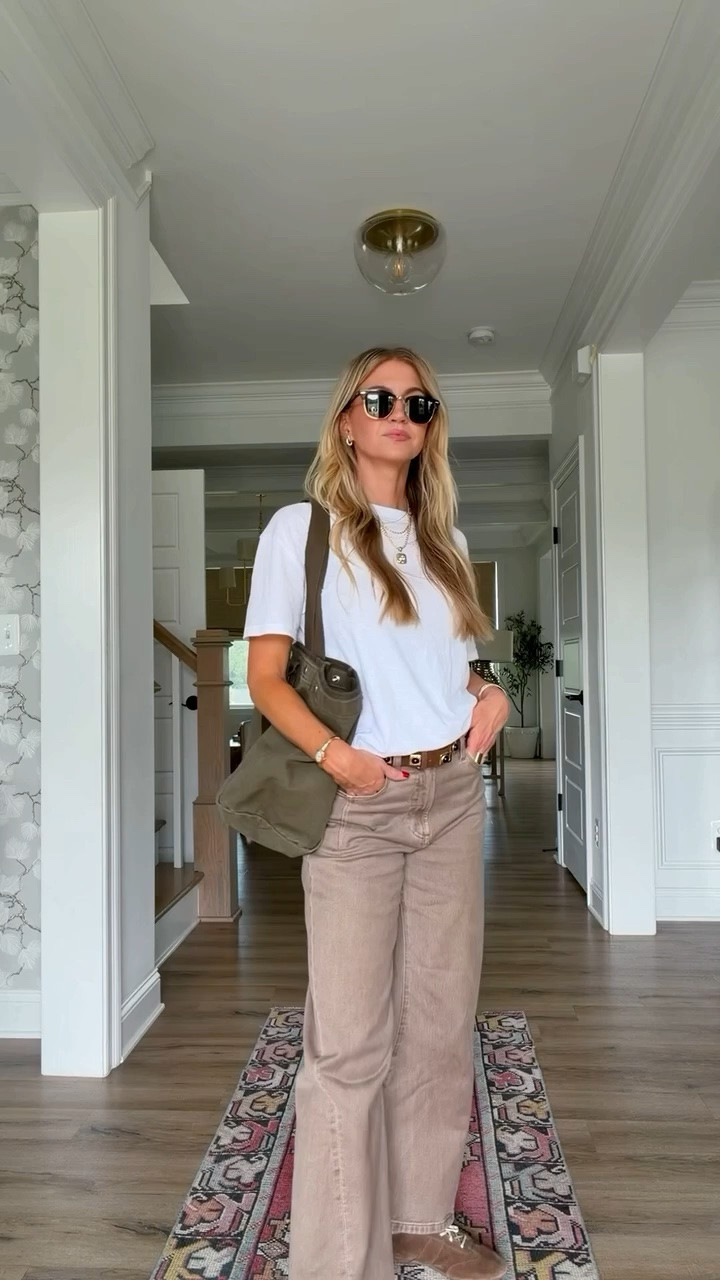 Casual outfit for taking my son to lunch. White slub knit tee: runs oversized, wearing a S Brown barrel denim: runs TTS, wearing a 25. Brown suede sneakers: so comfortable! Runs TTS Alex mill tote, layered jewelry, casual outfit, mom outfit #LTKootd #LTKgrwm #LTKdayinmylife